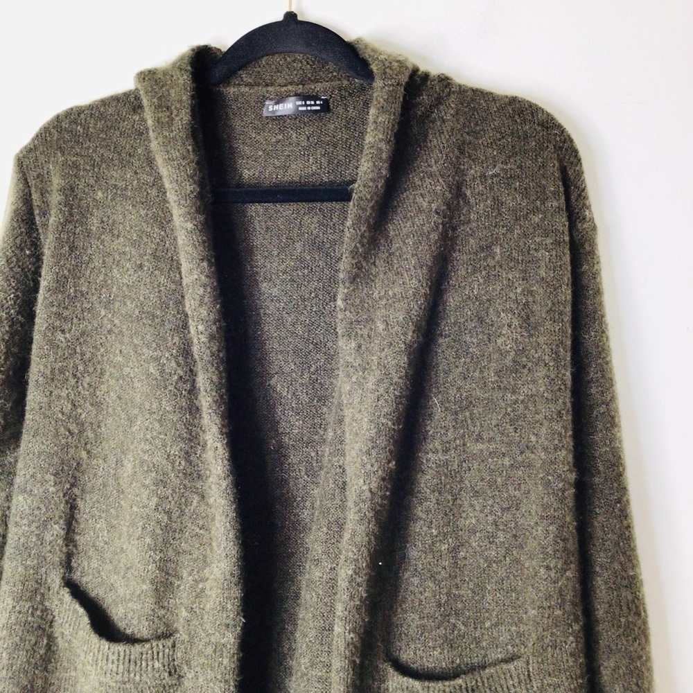 Shein small long green cardigan open sweater open cozy